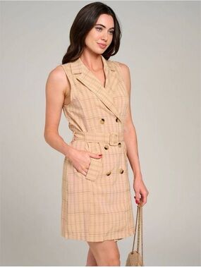 NWT Sleeveless Plaid Belted Shift Dress